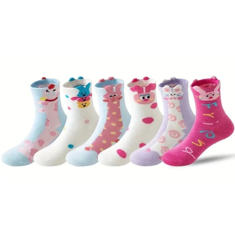 Girls Grip Anti-slip Animal Whimsical Funny Cartoon Crew Cotton Socks 3-5 YO 6pk